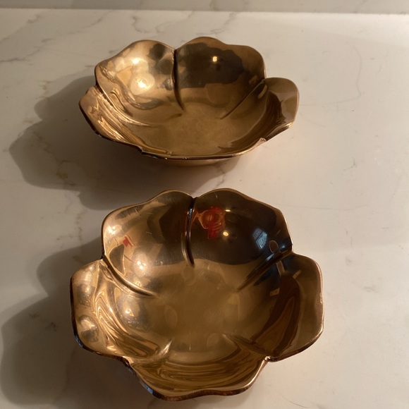 Other - Vintage Brass Lotus Design Snack dishes Set of 2